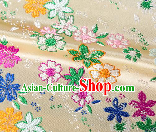 Japanese Traditional Sakura Pattern Design Light Golden Brocade Fabric Asian Kimono Tapestry Satin