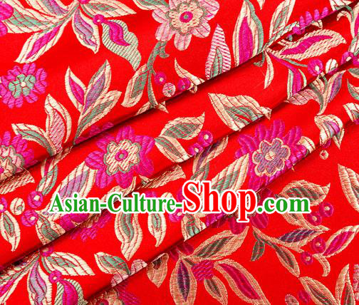 Chinese Classical Flowers Pattern Design Red Brocade Fabric Asian Traditional Hanfu Satin Material
