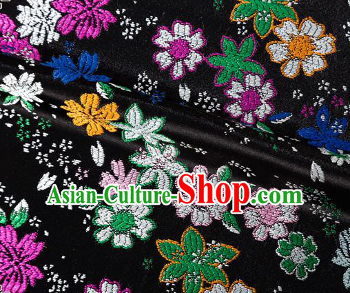 Japanese Traditional Sakura Pattern Design Black Brocade Fabric Asian Kimono Tapestry Satin