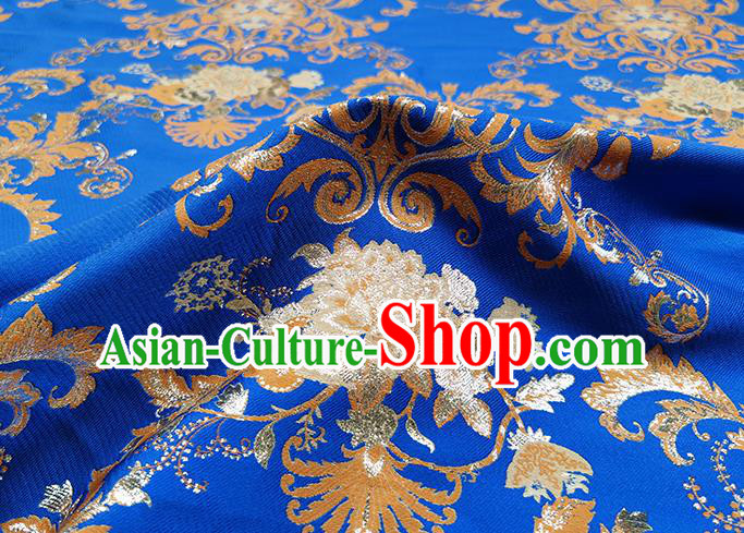 Chinese Classical Pattern Design Royalblue Brocade Fabric Asian Traditional Hanfu Satin Material