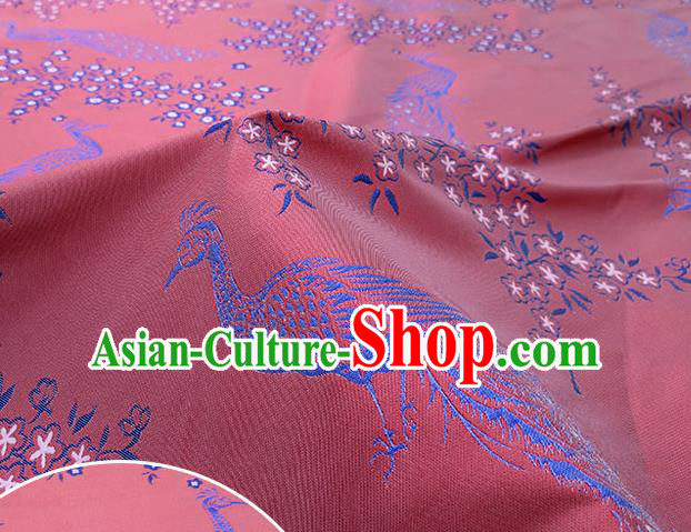 Chinese Classical Peacock Pattern Design Watermelon Red Brocade Fabric Asian Traditional Hanfu Satin Material