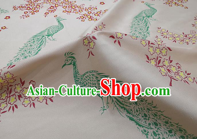 Chinese Classical Peacock Pattern Design Light Pink Brocade Fabric Asian Traditional Hanfu Satin Material