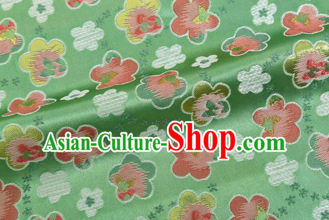 Japanese Traditional Oriental Cherry Pattern Design Light Green Brocade Fabric Asian Kimono Tapestry Satin