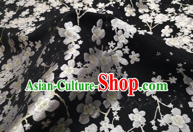 Chinese Classical Plum Blossom Pattern Design Black Brocade Fabric Asian Traditional Hanfu Satin Material