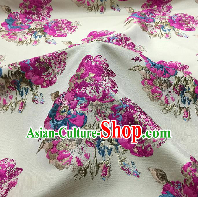 Chinese Classical Peony Pattern Design Beige Brocade Fabric Asian Traditional Hanfu Satin Material