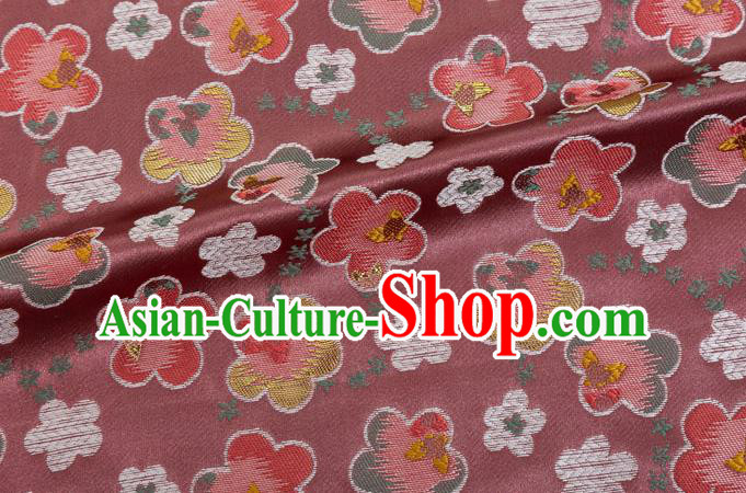 Japanese Traditional Oriental Cherry Pattern Design Rubber Red Brocade Fabric Asian Kimono Tapestry Satin