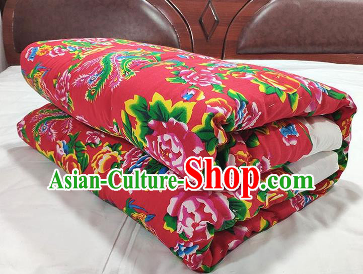 Chinese Traditional Phoenix Peony Pattern Red Quilt Cover Wedding Bedclothes