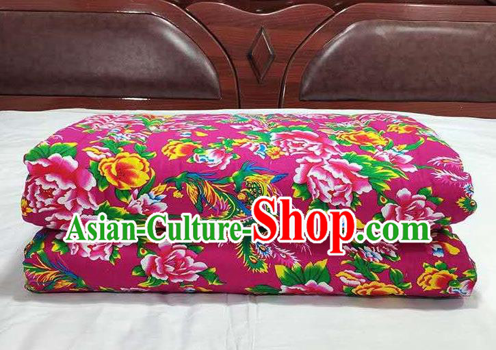 Chinese Traditional Phoenix Peony Pattern Rosy Quilt Cover Wedding Bedclothes