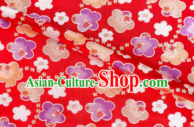 Japanese Traditional Oriental Cherry Pattern Design Red Brocade Fabric Asian Kimono Tapestry Satin