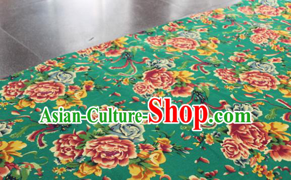 Chinese Classical Phoenix Peony Pattern Design Green Fabric Asian Traditional Hanfu Cloth Material