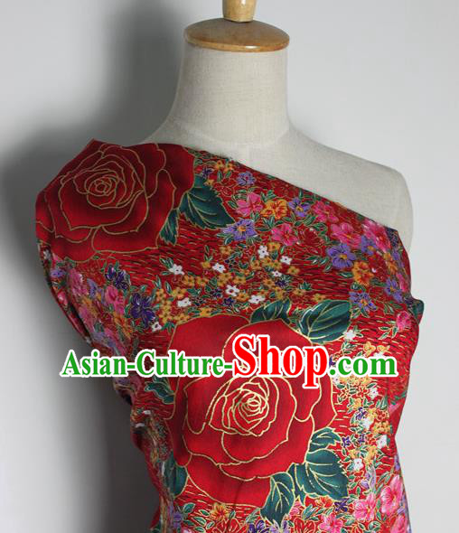 Chinese Classical Rose Pattern Design Red Fabric Asian Traditional Hanfu Cloth Material