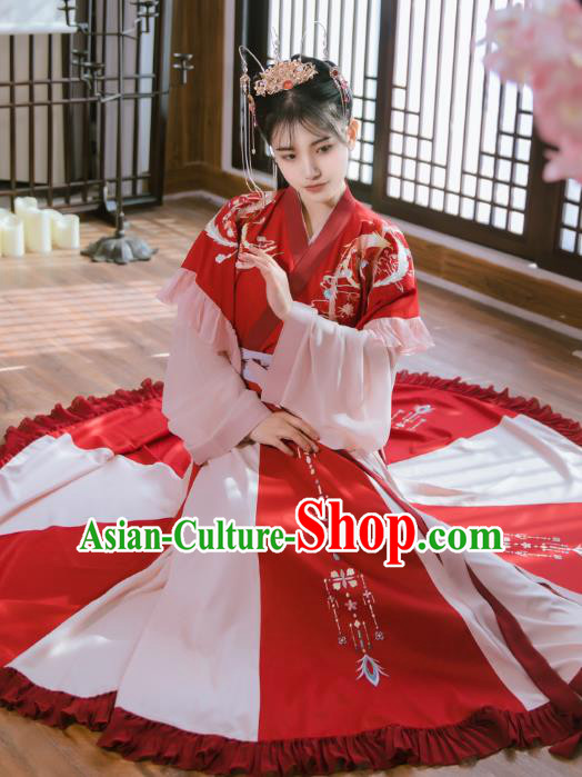 Traditional Chinese Jin Dynasty Palace Princess Historical Costumes Ancient Royal Infanta Red Hanfu Dress for Women