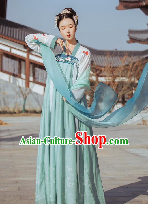 Traditional Chinese Tang Dynasty Historical Costumes Ancient Royal Princess Green Hanfu Dress for Women