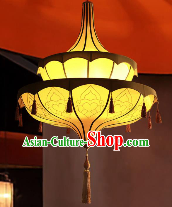 Asian Traditional Yellow Cloth Ceiling Lantern Thailand Handmade Lanterns Hanging Lamps