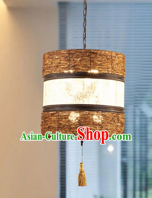 Asian Traditional Straw Weaving Ceiling Lantern Thailand Handmade Lanterns Hanging Lamps