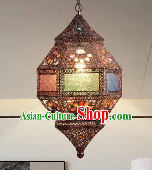 Asian Traditional Iron Colorful Grass Ceiling Lantern Thailand Handmade Lanterns Hanging Lamps