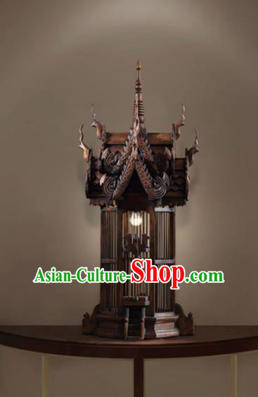 Asia Chinese Traditional Wood Carving Birdcage Desk Lantern Thailand Handmade Lanterns