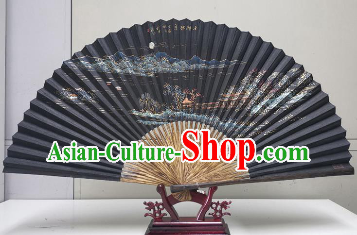 Traditional Chinese Printing Black Paper Folding Fan China Bamboo Fan Oriental Fan