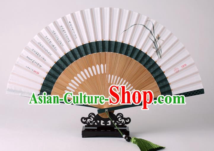 Traditional Chinese Ink Painting Orchid Folding Fan China Bamboo Fan Oriental Fan