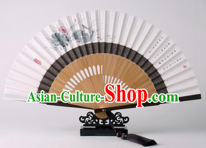 Traditional Chinese Ink Painting Lotus Folding Fan China Bamboo Fan Oriental Fan