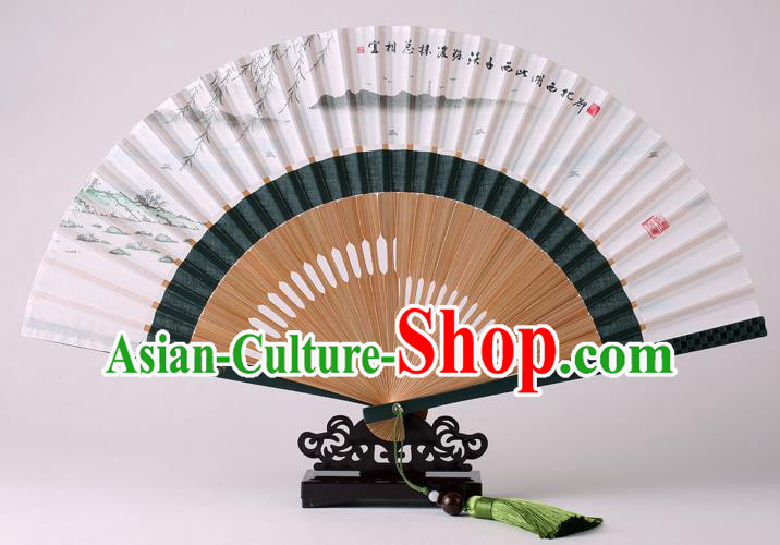 Traditional Chinese Ink Painting West Lake View Folding Fan China Bamboo Fan Oriental Fan