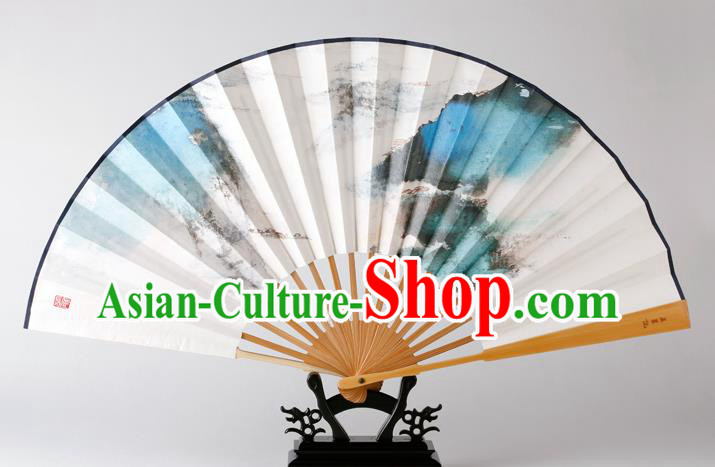 Traditional Chinese Handmade Landscape Painting Paper Folding Fan China Bamboo Fan Oriental Fan