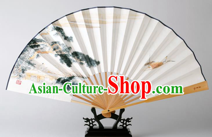 Traditional Chinese Handmade Ink Painting Pineburst Paper Folding Fan China Bamboo Fan Oriental Fan