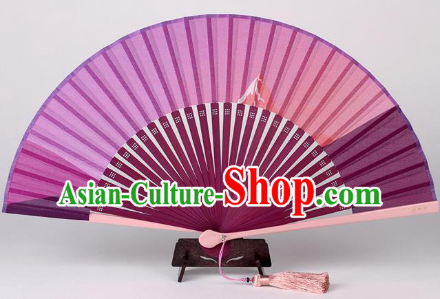 Traditional Chinese Handmade Purple Silk Folding Fan China Bamboo Fan Oriental Fan