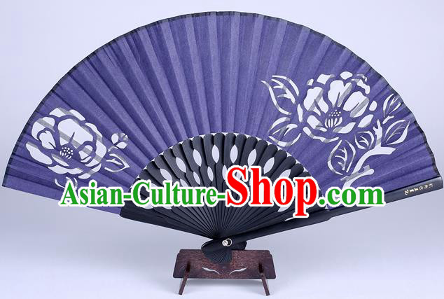 Traditional Chinese Handmade Printing Flower Purple Silk Folding Fan China Accordion Fan Oriental Fan