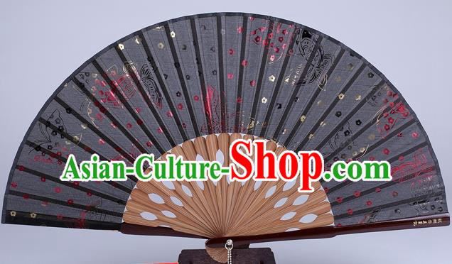 Traditional Chinese Handmade Printing Butterfly Black Silk Folding Fan China Accordion Fan Oriental Fan
