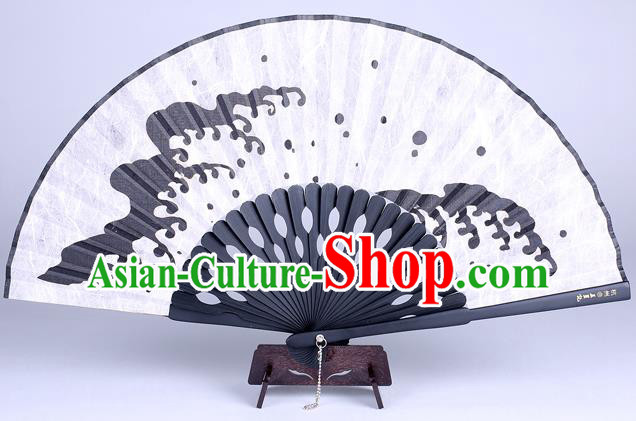 Traditional Chinese Handmade Printing Wave White Silk Folding Fan China Accordion Fan Oriental Fan