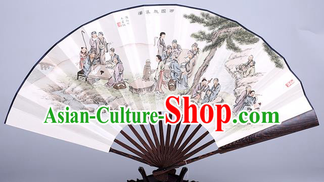 Traditional Chinese Handmade Printing Paper Folding Fan China Wenge Accordion Fan Oriental Fan