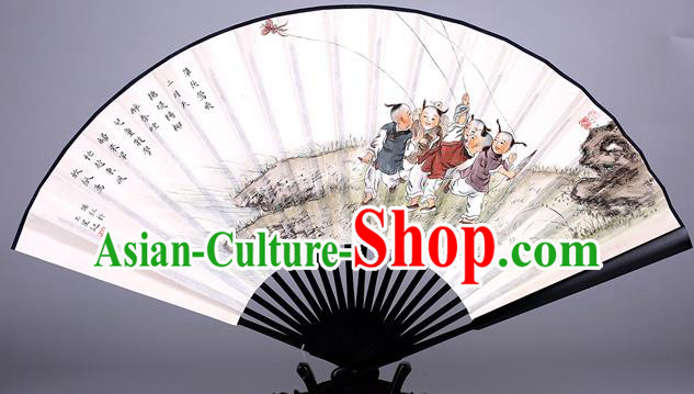 Traditional Chinese Handmade Printing Children Paper Folding Fan China Wenge Accordion Fan Oriental Fan