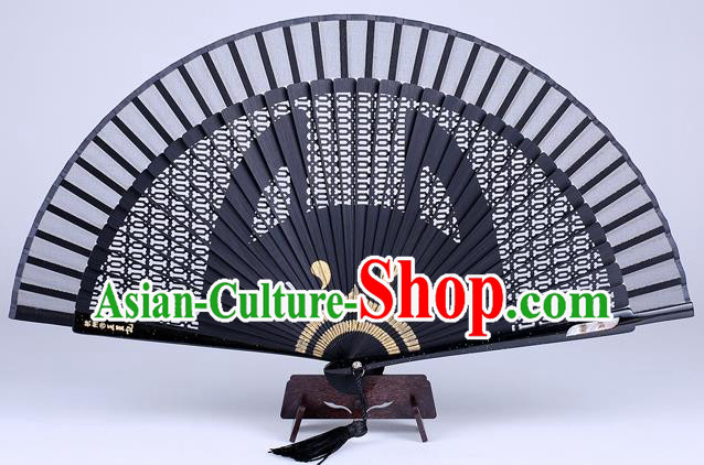 Traditional Chinese Handmade Carving Zodiac Dog Folding Fan China Bamboo Accordion Fan Oriental Fan