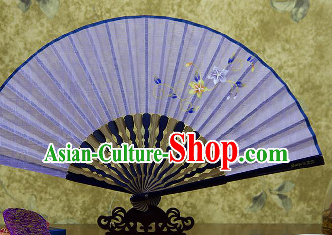 Traditional Chinese Printing Flowers Lilac Flax Fan China Bamboo Accordion Folding Fan Oriental Fan
