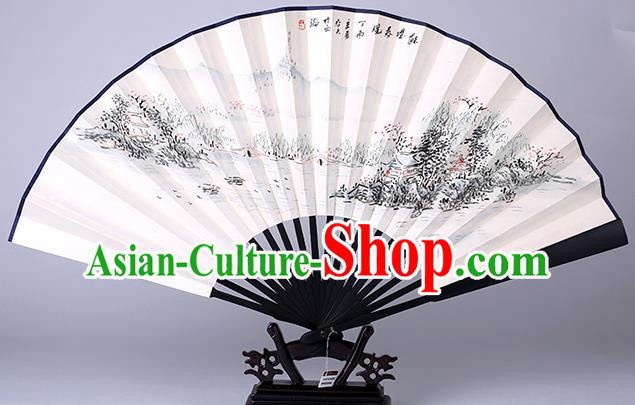 Traditional Chinese Handmade Painting Autumn View Paper Folding Fan China Wood Accordion Fan Oriental Fan