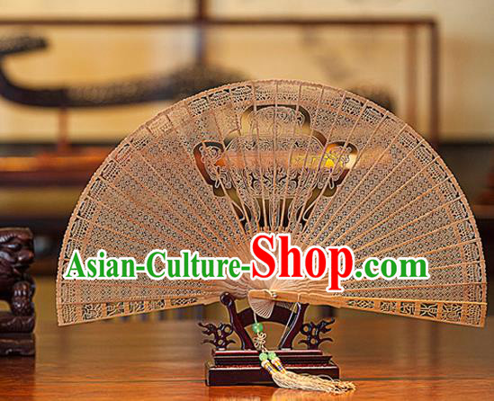 Traditional Chinese Hand Carving Censer Sandalwood Fan China Accordion Folding Fan Oriental Fan