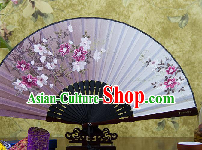 Traditional Chinese Printing Sakura Lilac Flax Fan China Bamboo Accordion Folding Fan Oriental Fan