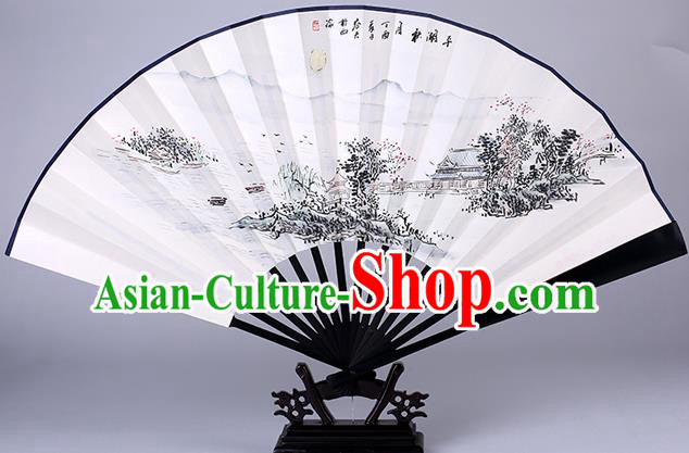 Traditional Chinese Handmade Painting Three Ponds Mirroring the Moon Paper Folding Fan China Wood Accordion Fan Oriental Fan