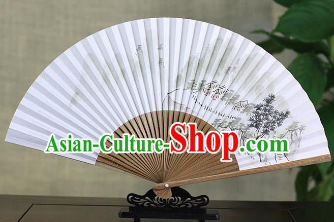 Traditional Chinese Ink Painting Land of Idyllic Beauty Art Paper Fan China Bamboo Accordion Folding Fan Oriental Fan