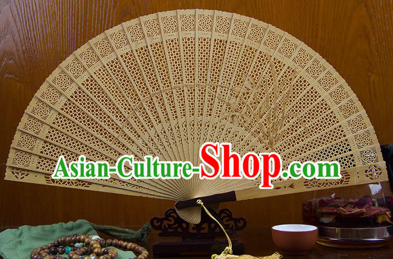 Traditional Chinese Hand Carving Orchid Sandalwood Fan China Wood Accordion Folding Fan Oriental Fan