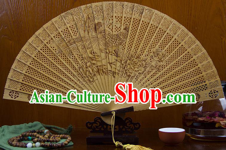 Traditional Chinese Hand Carving Peony Goddess Sandalwood Fan China Wood Accordion Folding Fan Oriental Fan