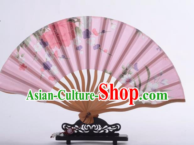 Traditional Chinese Printing Butterfly Flower Pink Silk Fan China Bamboo Accordion Folding Fan Oriental Fan