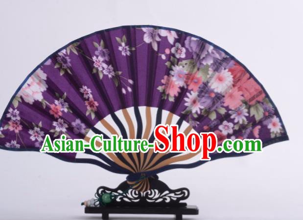 Traditional Chinese Printing Sakura Purple Silk Fan China Bamboo Accordion Folding Fan Oriental Fan