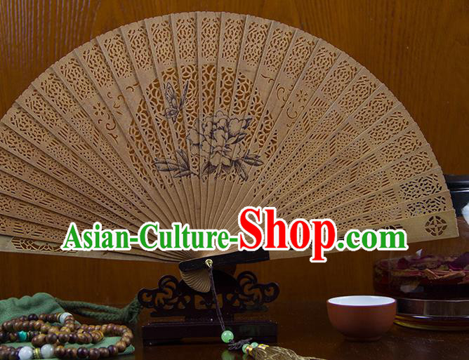 Traditional Chinese Hand Painting Peony Sandalwood Fan China Accordion Folding Fan Oriental Fan