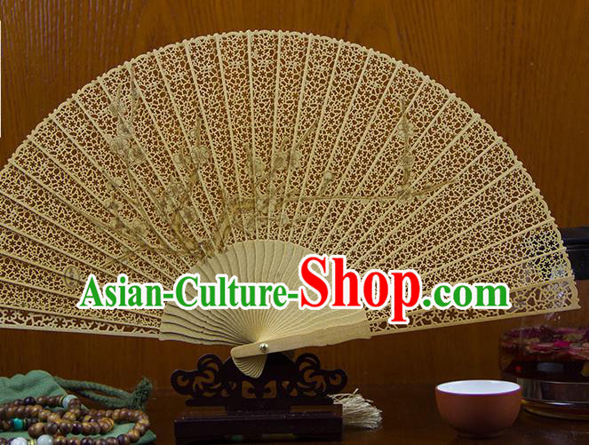Traditional Chinese Hand Painting Plum Blossom Sandalwood Fan China Accordion Folding Fan Oriental Fan