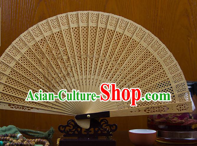 Traditional Chinese Hand Painting Orchid Sandalwood Fan China Accordion Folding Fan Oriental Fan