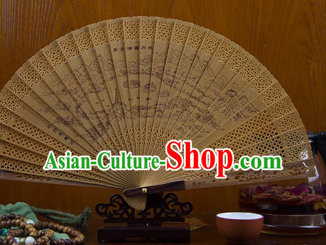 Traditional Chinese Hand Painting West Lake Sandalwood Fan China Accordion Folding Fan Oriental Fan