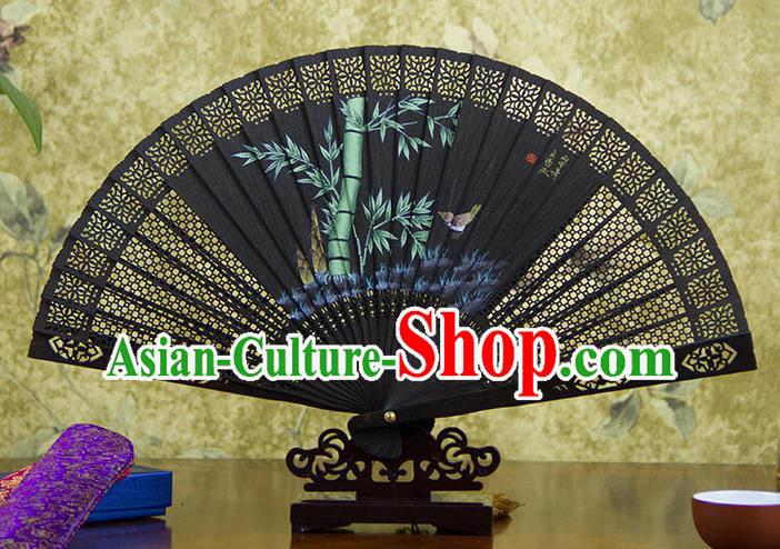 Traditional Chinese Hand Painting Bamboo Ebony Fan China Accordion Folding Fan Oriental Fan