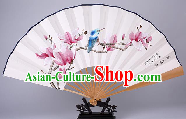 Traditional Chinese Hand Painting Mangnolia Paper Fan China Bamboo Accordion Folding Fan Oriental Fan